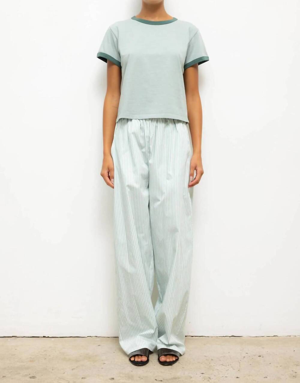 NEW LESET yoshi wide leg pants in vert stripe